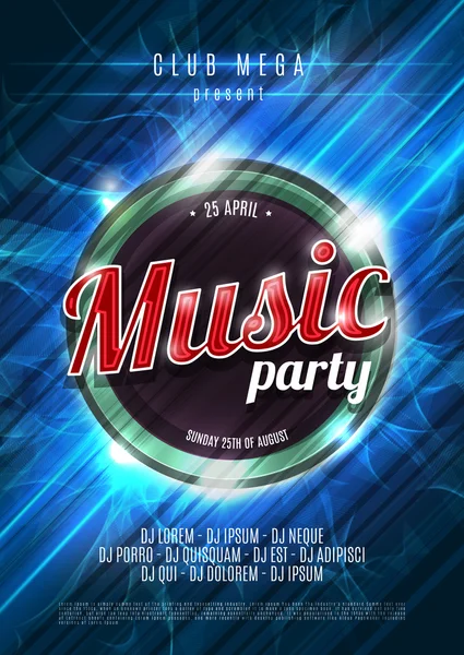 Party neon sign. Abstract background. Music party. Vector illustration — 스톡 벡터