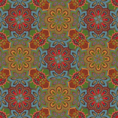 Dikişsiz renkli desen oryantal tarzı. Islam, Arapça, Asya motifleri