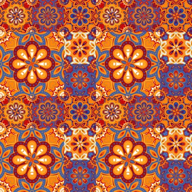 Seamless pattern on the tiles, majolica, arabic, green, orange, vector