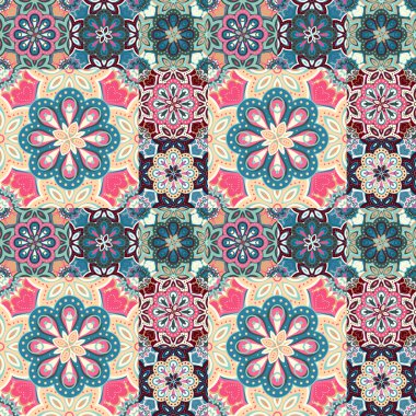 Seamless pattern on the tiles, majolica, arabic, green, orange, vector