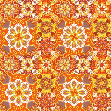 Seamless pattern on the tiles, majolica, arabic, green, orange, vector