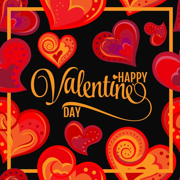 Vector illustration of beautiful hand draw hearts background with lettering. Happy Valentines day greeting card. Vector — Stok Vektör