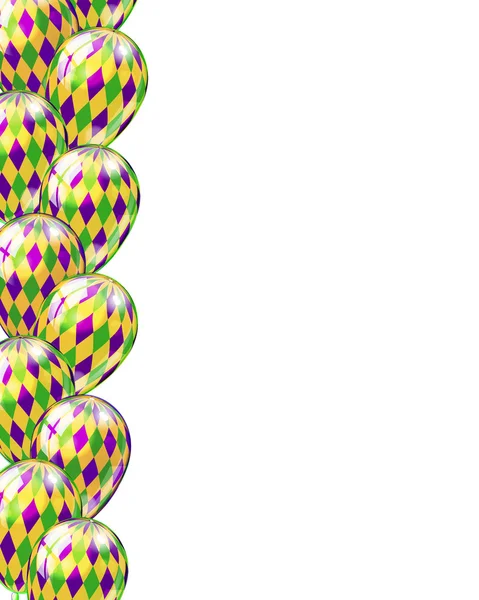 Karnevalsparty oder Feier nahtlose Grenze mit Luftballons in den Farben grün, lila, gelb mardi gras, Vektorillustration — Stockvektor