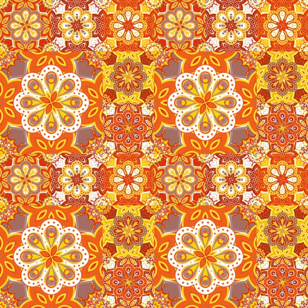 Seamless pattern on the tiles, majolica, arabic, green, orange, vector — Stok Vektör