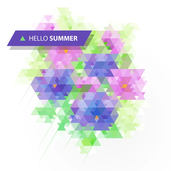 Hello Summer Design. Geometric Background. Low poly flowers — 스톡 벡터