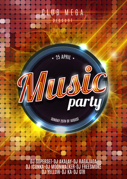 Night Music Party Poster Hot Red Background Template - Vector Illustration — Διανυσματικό Αρχείο