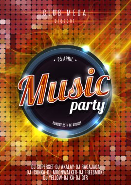 Night Music Party Poster Hot Red Background Template - Vector Illustration