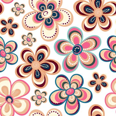 Vector seamless floral pattern in doodle style. Bright pattern with flowers. Background for wallpaper, paper, greeting cards, invitations and tissues.