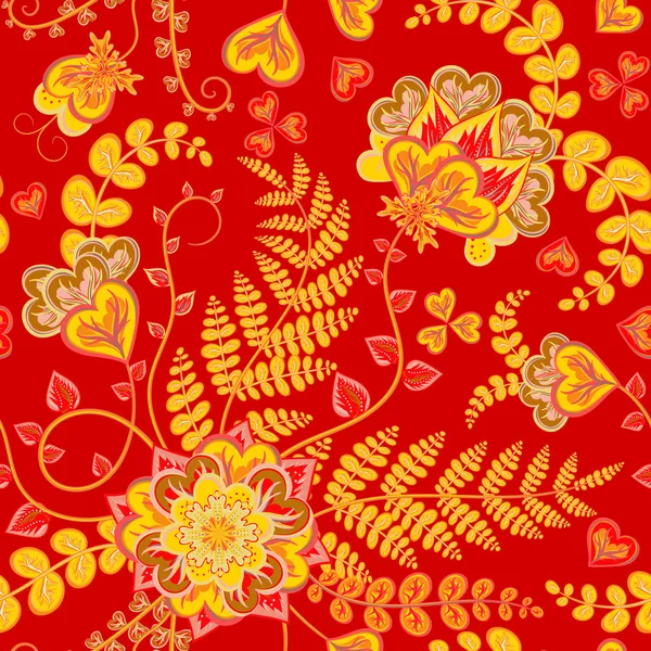 Padrão no fundo vermelho com flores chinesas. Ilustração vetorial —  Vetores de Stock