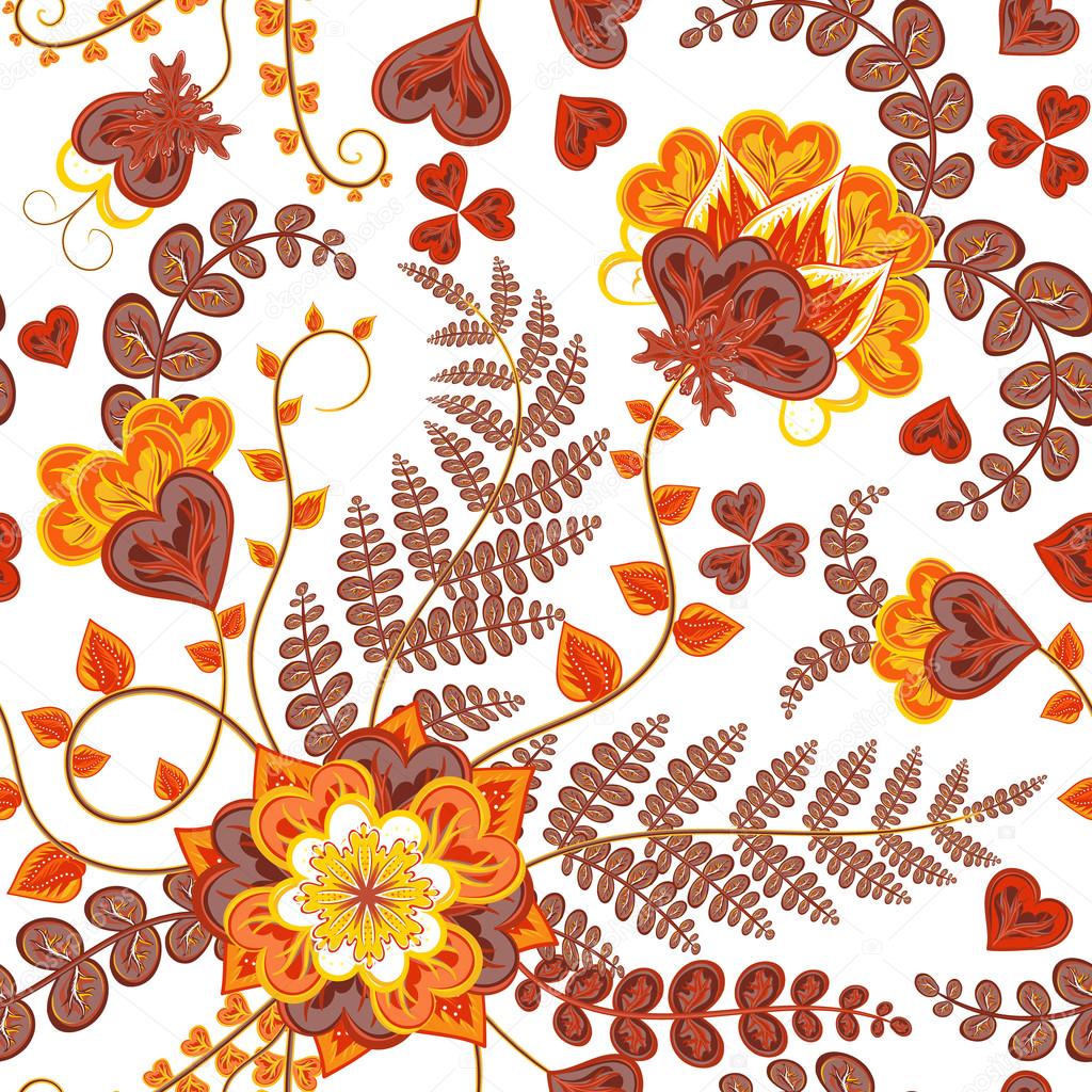 Fantasy flowers seamless hand drawing pattern. Floral ornament  on dark background for fabric, textile, cards, wrapping paper, wallpaper template.Ornamental bright motif