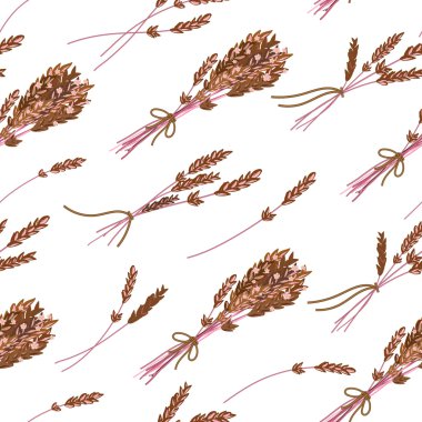 vector floral seamless pattern with hand drawn herbs. Brown herbs on white background.