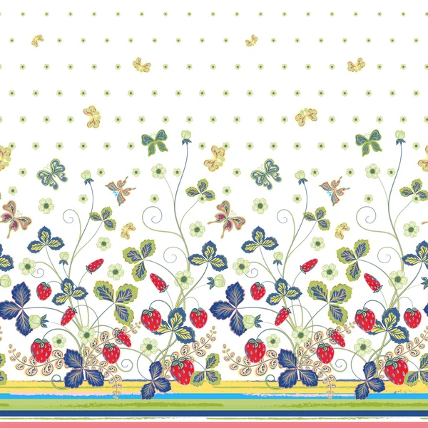 Vintage Berries Leaves Fruit Moth butterfly Wallpaper. Vertical Seamless pattern can be used for wallpapers, pattern fills, web page backgrounds, surface textures. Gorgeous vector retro background — 图库矢量图片