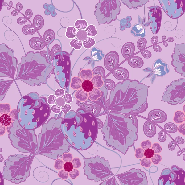 Repeating Seamless pattern with strawberry. Abstract Elegance seamless nature pattern, vector illustration in lilac tone. — Διανυσματικό Αρχείο