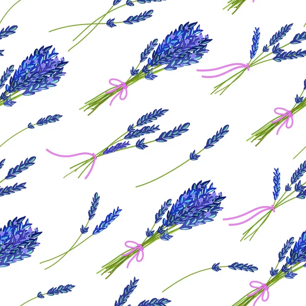 Padrão sem costura com mão desenhada elementos florais - lavanda perfumada. Ilustração vetorial em tom azul brilhante . —  Vetores de Stock