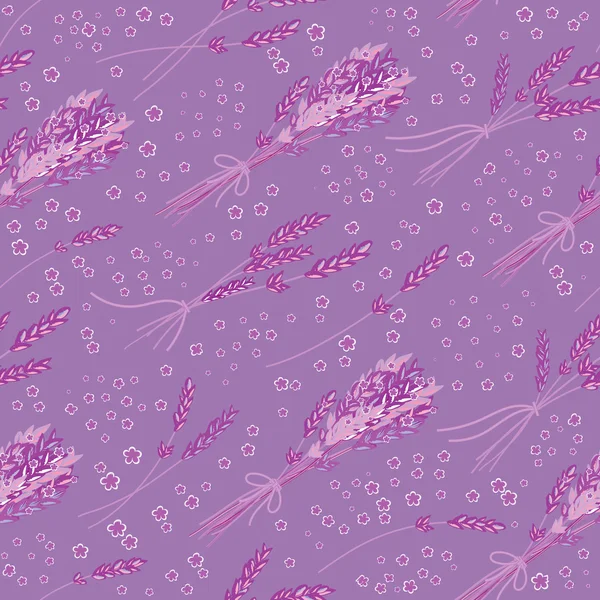 Vector seamless pattern with hand drawn lavender illustration. Vintage violet background with lilac lavender flowers sketch. Used for fabric, paper and other printing and web projects — Wektor stockowy