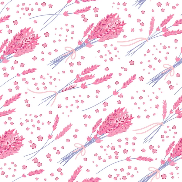 Vector seamless pattern with hand drawn lavender illustration. Vintage background with pink lavender flowers sketch. Used for fabric, paper and other printing and web projects — Stockový vektor