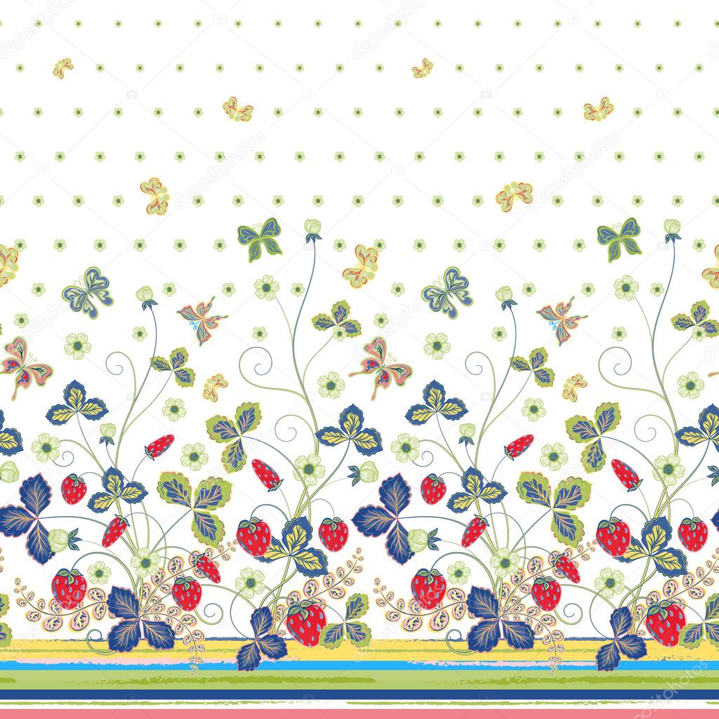 Vintage Berries Leaves Fruit Moth butterfly Wallpaper. Vertical Seamless pattern can be used for wallpapers, pattern fills, web page backgrounds, surface textures. Gorgeous vector retro background