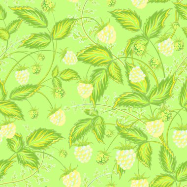 Seamless raspberry pattern. Cute hand drawing raspberry background in yellow green tone. For cards, invitations, wedding or baby shower albums, backgrounds, wallpapers, arts and scrapbooks.