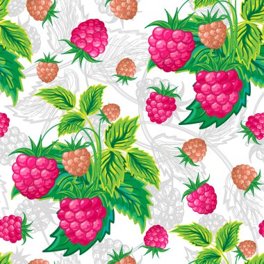vector illustration. Classic colorful seamless pattern of raspberries.