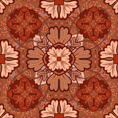 Vector bright pattern. East ornament with colorful brown details on the turquoise background. Template for any surface. Elegant backdrop with oriental ornaments of mandalas.