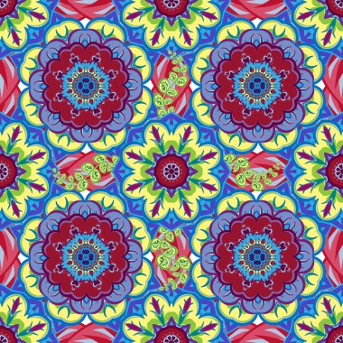 Dikişsiz karo desen Royal lüks klasik damask vektör tasarımı. Vektör mavi sarı mor yeşil parlak desen. 