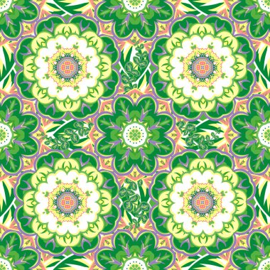 Oryantal geleneksel süsleme, Akdeniz seamless modeli, fayans tasarımı, vektör çizim. Vektör parlak yeşil desen. 