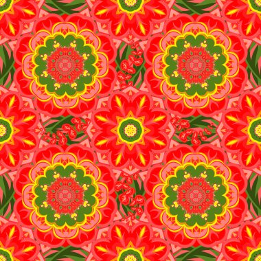 Oryantal geleneksel süsleme, Akdeniz seamless modeli, fayans tasarımı, vektör çizim. Vektör parlak kırmızı yeşil desen. 