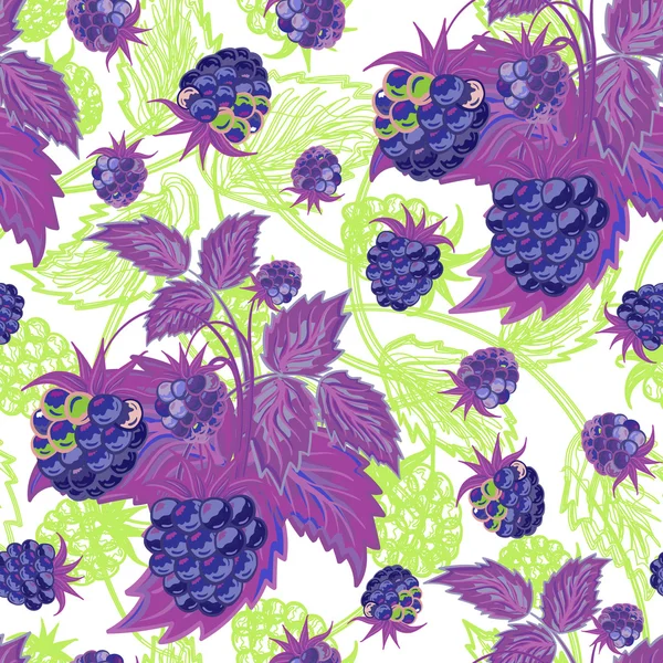 Seamless violen green pattern with raspberries. Hand painting. Colorful pattern for fabric, paper and other printing and web projects. — Wektor stockowy