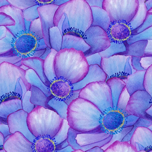 Handbemalte Aquarell Vektor blaue Anemone nahtlose Muster Hintergrund. — Stockvektor