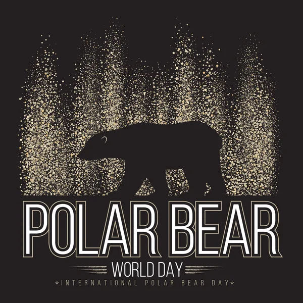 ノーザン ライトの背景にシロクマ。シロクマの国際的な日。ベクトル図. — ストックベクタ