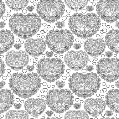 Vector illustration of  seamless patterns with hearts, flowers and other elements