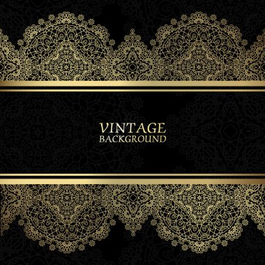 Vintage gold  background, divider, header, ornamental lacy vector frame