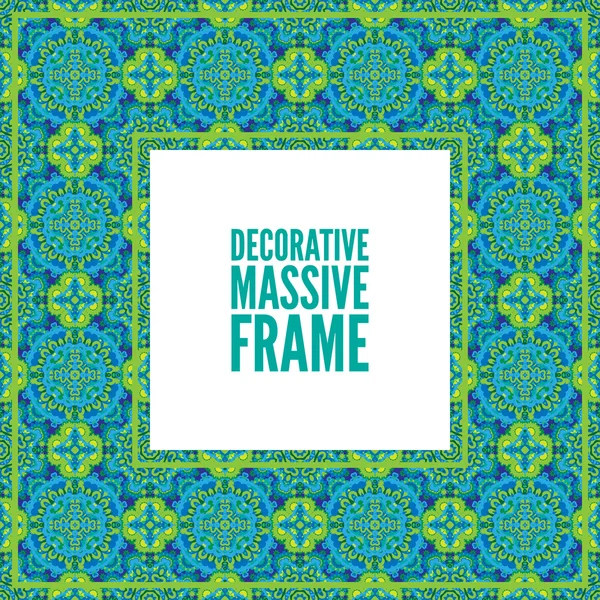 Hermoso diseño floral decorado marco colorido en cuadrado. Vector fondo verde azul . — Vector de stock