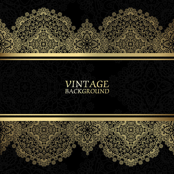 Vintage gold  background, divider, header, ornamental lacy vector frame