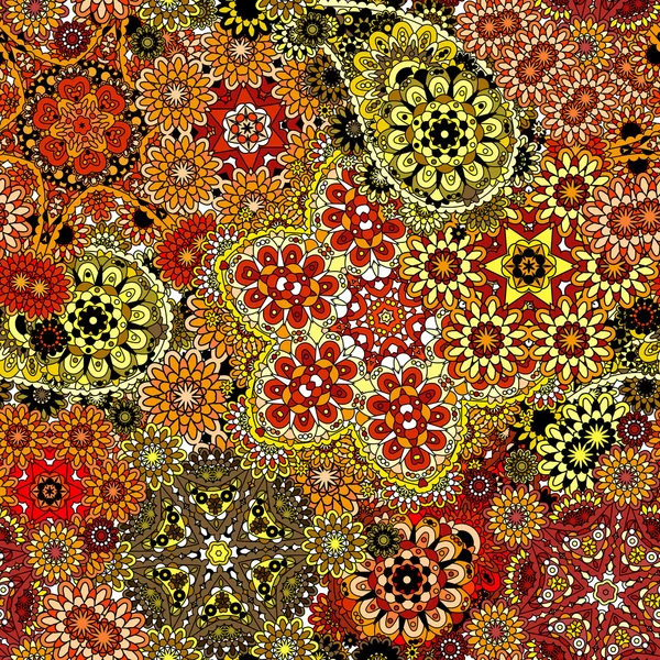 Seamless pattern based on traditional Asian elements Paisley. Colorful orange yellow brown illustration. Vector background. — 图库矢量图片