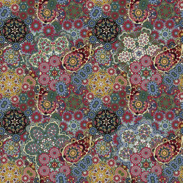 Seamless pattern based on traditional Asian elements Paisley. Colorful pastel blue yellow vinous illustration. Vector background. — 스톡 벡터