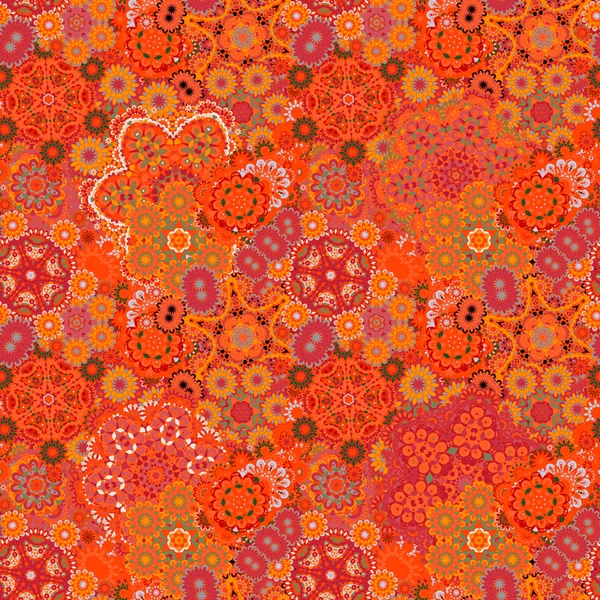 ดุ๊ดเดิ้ลพื้นหลังสีส้มลายดอกไม้เอเชียแบบไร้รอยต่อในเวกเตอร์ Henna paisley mehndi doodles การออกแบบรูปแบบชนเผ่า . — ภาพเวกเตอร์สต็อก
