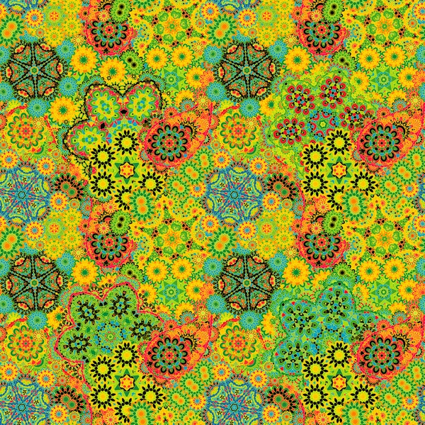 Patrón sin costuras con elementos mehendi. Ilustración del vector indio de Paisley. Colorido amarillo naranja verde azul fondo . — Archivo Imágenes Vectoriales