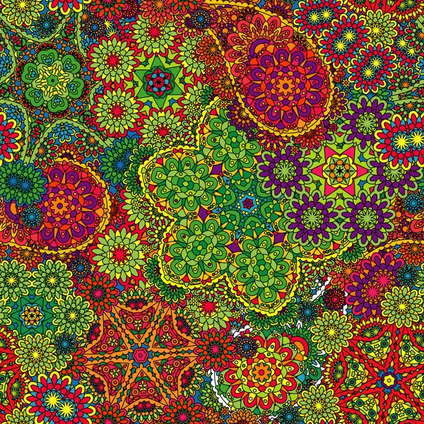 Vektor Blumen Paisley nahtlose Muster. nahtloses Muster mit Mehendi-Elementen. bunt grün orange rot Tapete Hintergrund. — Stockvektor