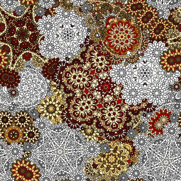 Vector floral paisley patrón sin costuras. Patrón sin costuras con elementos mehendi. Fondo de pantalla de oro blanco marrón colorido . — Archivo Imágenes Vectoriales