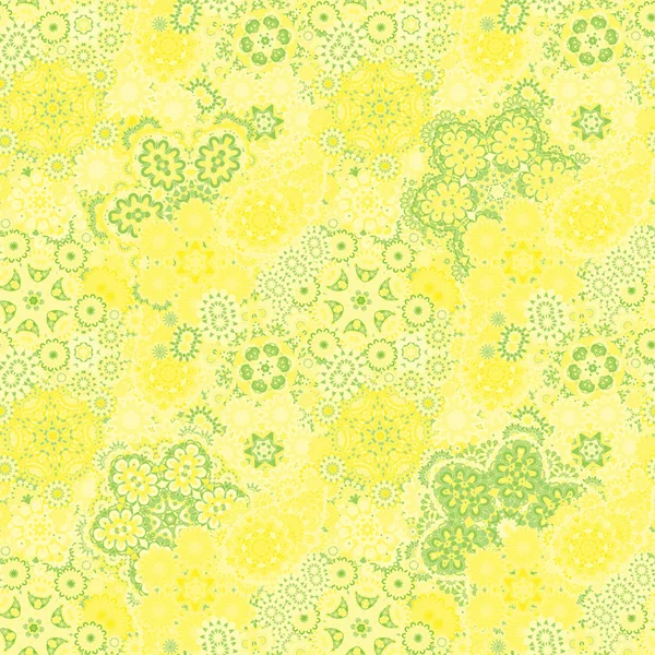 Abstrakte dekorative nahtlose Muster mit handgezeichneten grün-gelben floralen Elementen — Stockvektor