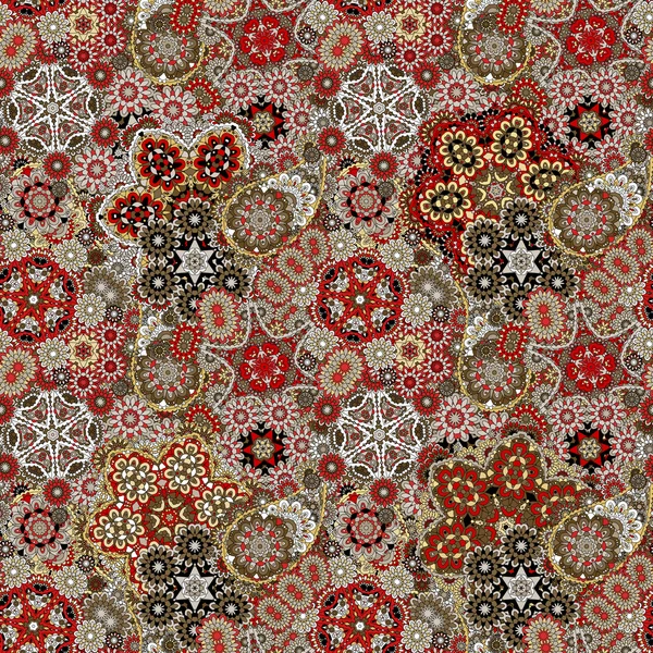 Paisley seamless pattern. Vintage red brown gold background in batik style — Stock vektor