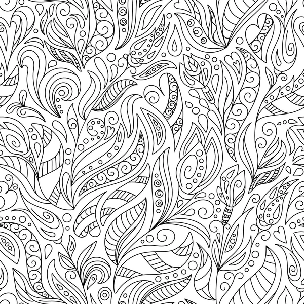 Modèle sans couture pour livre à colorier. Ethnique, floral, rétro, gribouillis, vecteur, élément de design tribal. Fond noir et blanc . — Image vectorielle