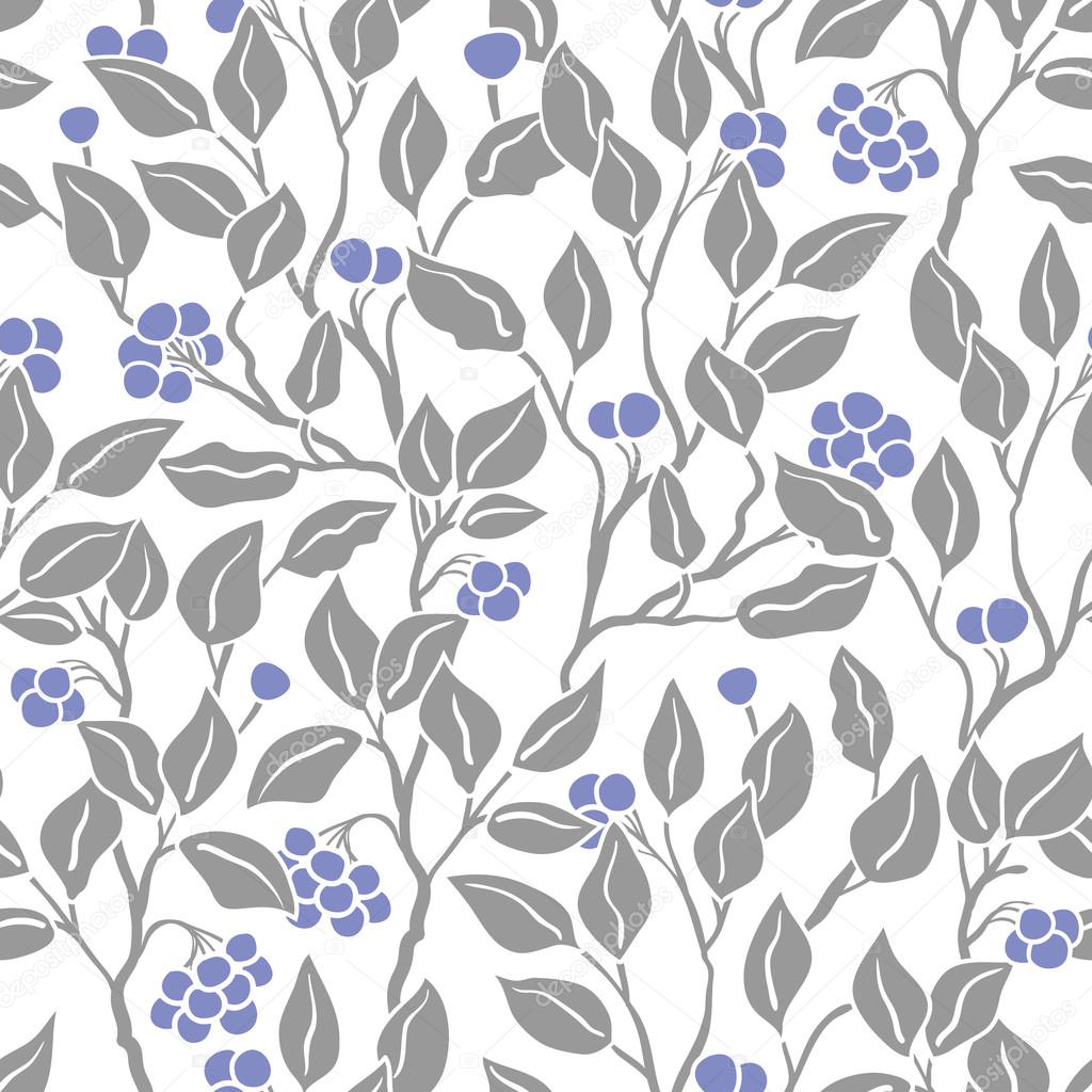 Vector Seamless Floral Pattern. Art Deco vintage pattern with  silver leaves. Hand Drawn Floral Texture, Decorative Flowers, Coloring Book