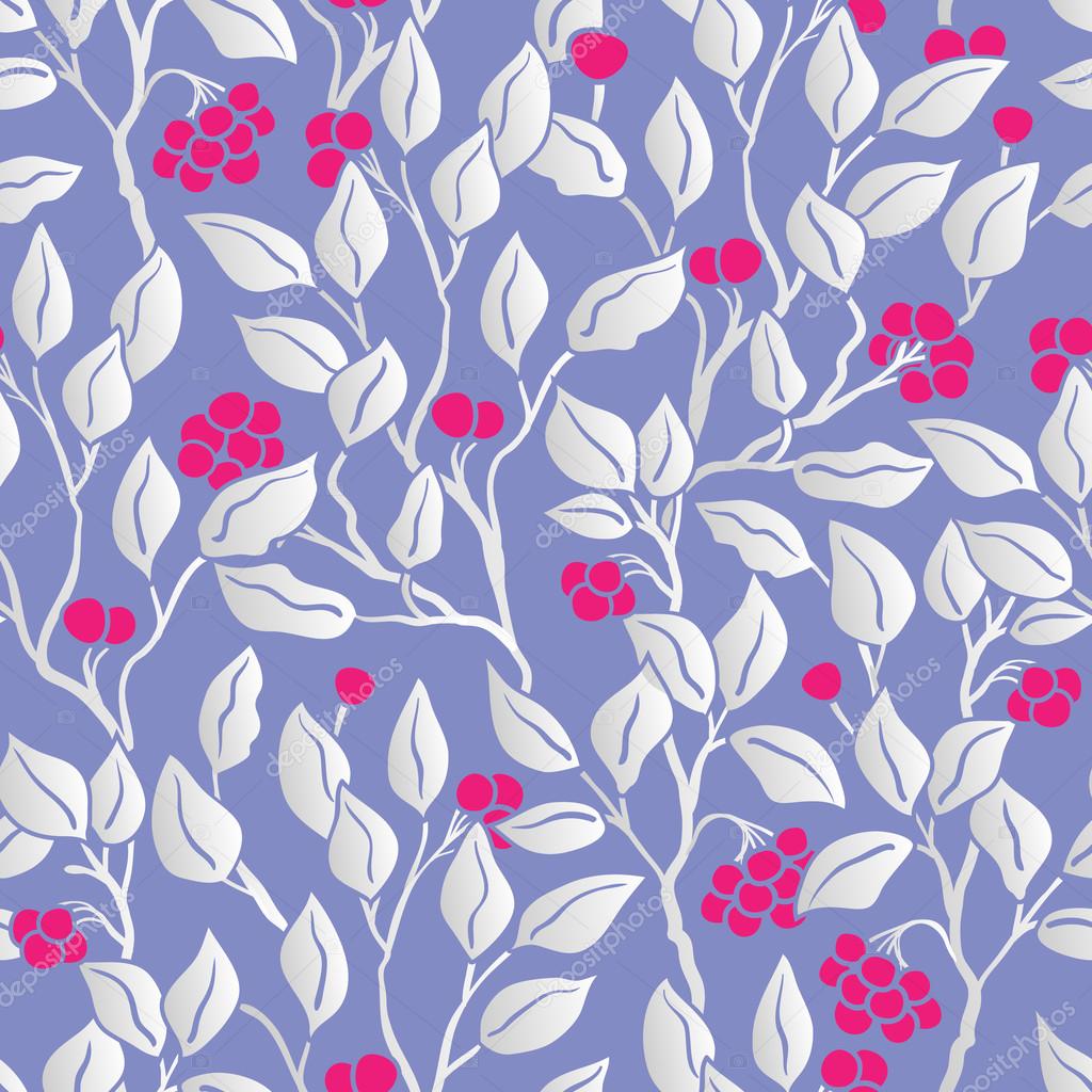 Vector Seamless Floral Pattern. Art Deco vintage pattern with silver leaves, rose berries on pastel blue background. Hand Drawn Floral Texture, Decorative Flowers, Coloring Book