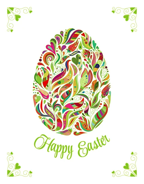 Vector illustration of colorful easter egg on white background. Doodle ornate pattern. — Stock vektor