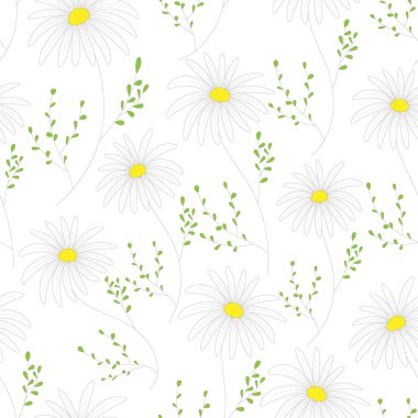 Çiçek seamless modeli ile narin çiçekler, el-çizim. Vektör çizim. Daisy temalı yinelenen desen