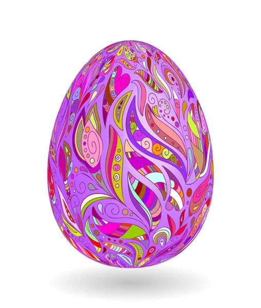 Huevos de Pascua aislados. Feliz Pascua. Objetos vectoriales. 3D. Huevos de Pascua realistas. Fondo vectorial. Doodle mano dibujar flores en huevo lila . — Vector de stock