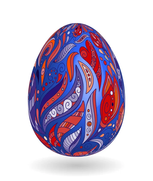 Huevos de Pascua aislados. Feliz Pascua. Objetos vectoriales. 3D. Huevos de Pascua realistas. Fondo vectorial. Doodle mano dibujar flores en huevo azul . — Vector de stock