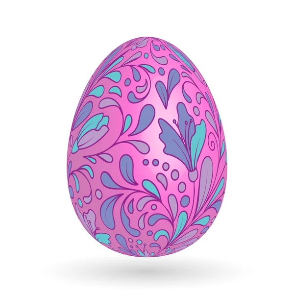 Colorful easter egg with ornate doodle floral decoration. Colorful floral pattern on lilac egg. — Stock Vector